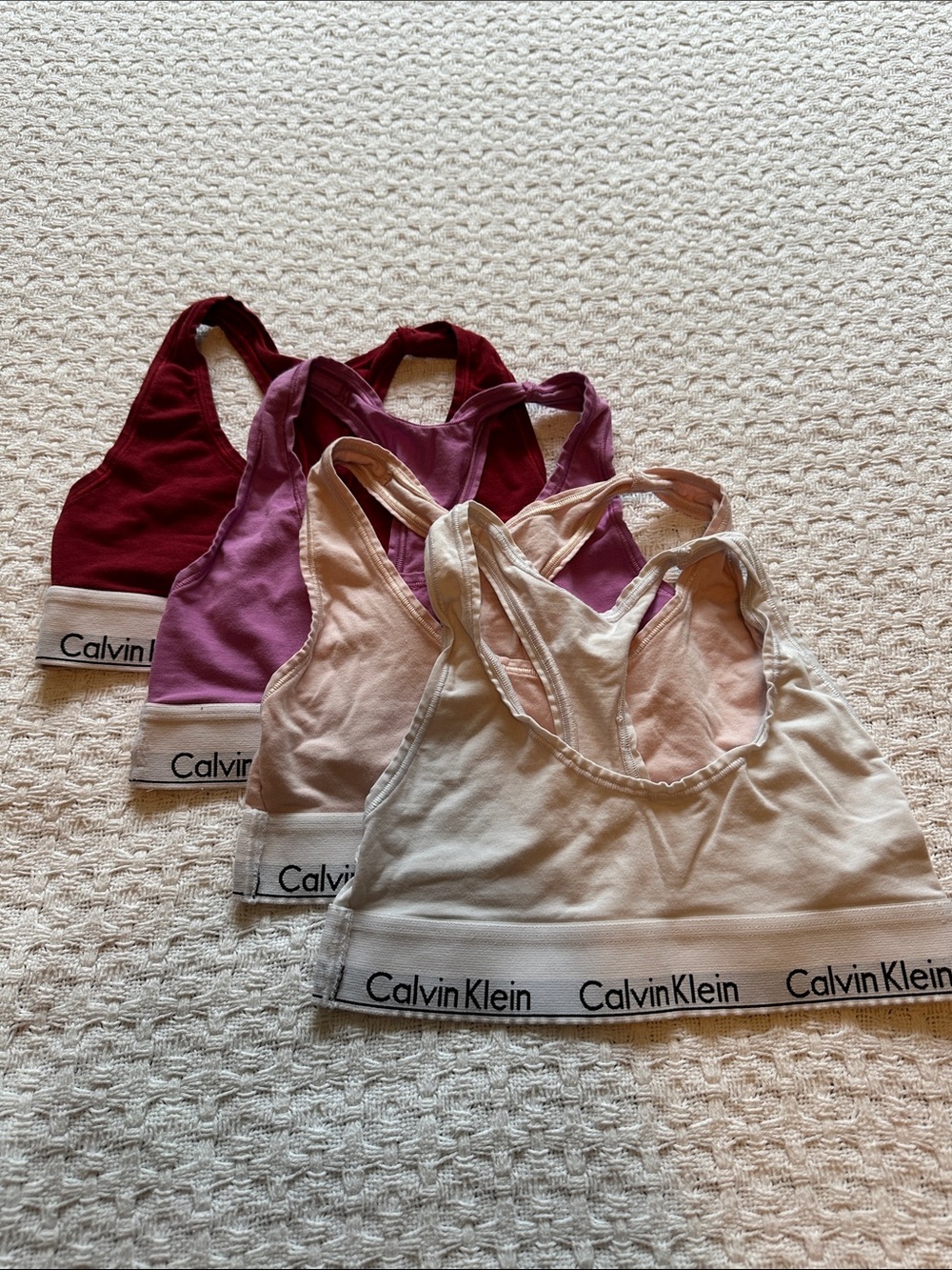 Calvin Klein Bralette Set in Burgundy, Mauve, Rose, and Ivory